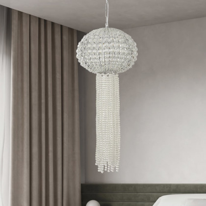 HMR - Glam Chrome Jellyfish Beaded Crystal Chandelier Pendant Light for Foyer Dining Room