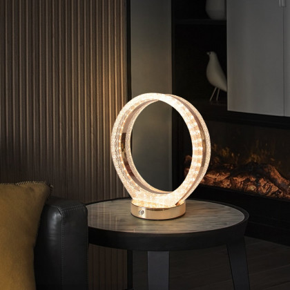 HMR - Circle Crystal Table Lamp Cordless Desk Lamp in Rose Gold with Built-in LED Dimmable