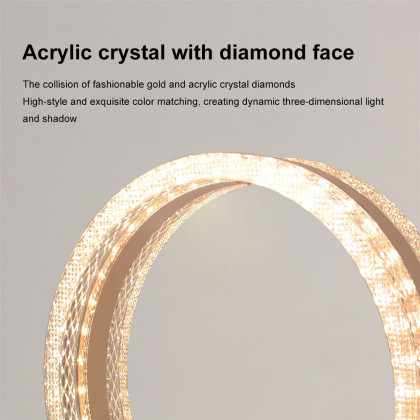 HMR - Circle Crystal Table Lamp Cordless Desk Lamp in Rose Gold with Built-in LED Dimmable