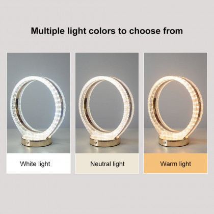 HMR - Circle Crystal Table Lamp Cordless Desk Lamp in Rose Gold with Built-in LED Dimmable