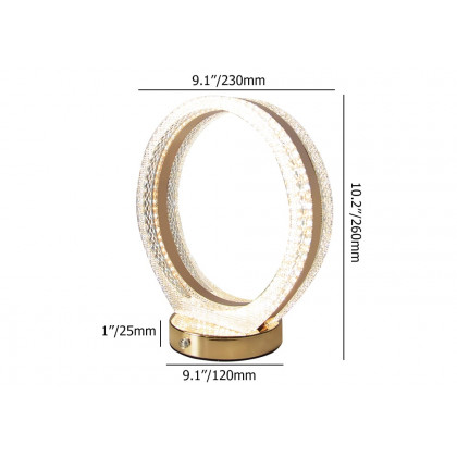 HMR - Circle Crystal Table Lamp Cordless Desk Lamp in Rose Gold with Built-in LED Dimmable