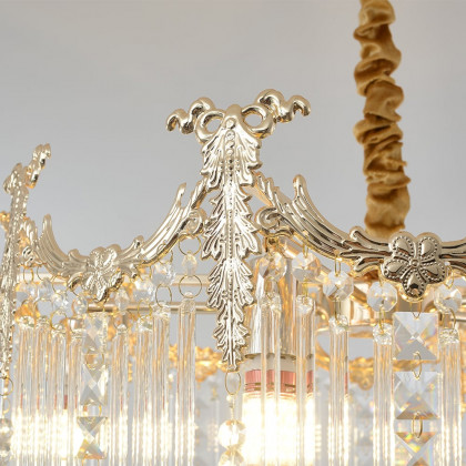 HMR - Glam 7-Light Crystal Tiered Beaded Chandelier Pendant Light in Gold for Living Room