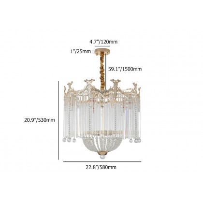HMR - Glam 7-Light Crystal Tiered Beaded Chandelier Pendant Light in Gold for Living Room
