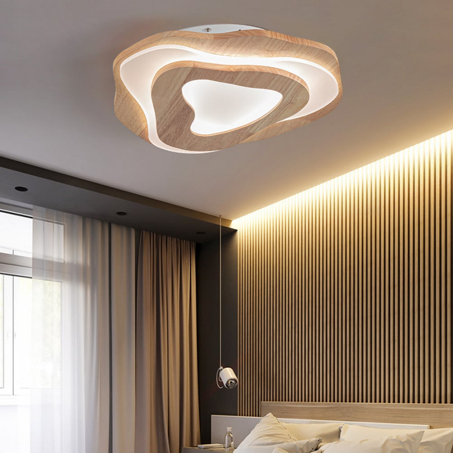 HMR - Nordic Oak Wood Flush Mount LED Irregular Shape Ceiling Light