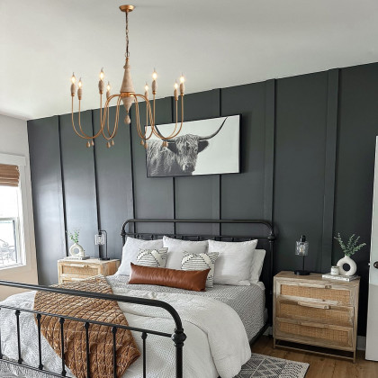 HMR - Mid Century Modern Farmhouse 8-Light Candle-Style Chandelier Wood Pendant Light in Gold