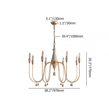 HMR - Mid Century Modern Farmhouse 8-Light Candle-Style Chandelier Wood Pendant Light in Gold
