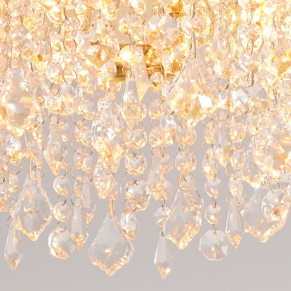 HMR - Glam Crystal Flush Mount Chandelier LED Round Ceiling Light in Gold for Living Room