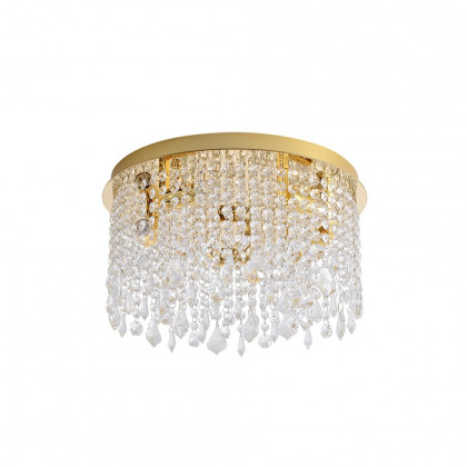 HMR - Glam Crystal Flush Mount Chandelier LED Round Ceiling Light in Gold for Living Room