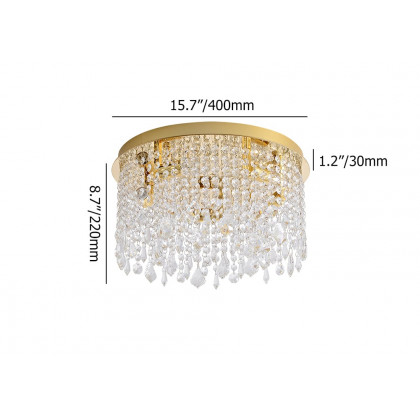 HMR - Glam Crystal Flush Mount Chandelier LED Round Ceiling Light in Gold for Living Room
