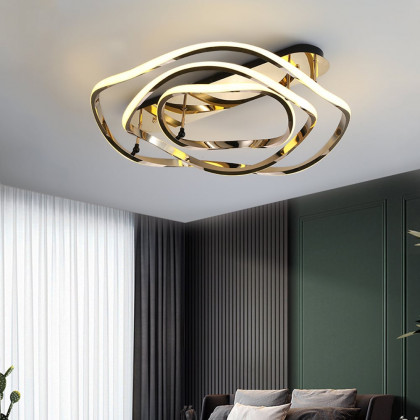 HMR - Modern Gold LED Geometric Semi Flush Mount Light Wavy Design Metal