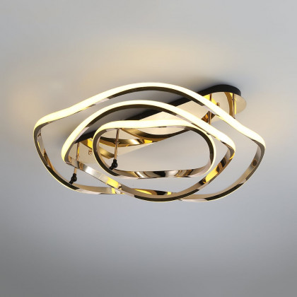 HMR - Modern Gold LED Geometric Semi Flush Mount Light Wavy Design Metal