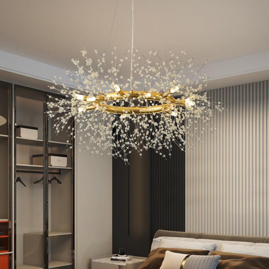 HMR - Mid Century Modern 12-Light Crystal Firework Sputnik Chandelier Pendant Ceiling Light