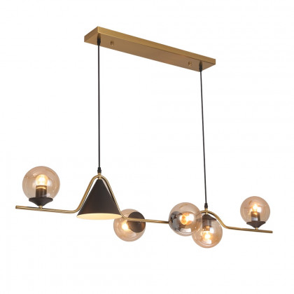 HMR - 6-Light Gold & Black Geometric Rectangular Kitchen Island Light Globe Ceiling Light