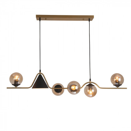 HMR - 6-Light Gold & Black Geometric Rectangular Kitchen Island Light Globe Ceiling Light