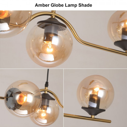 HMR - 6-Light Gold & Black Geometric Rectangular Kitchen Island Light Globe Ceiling Light