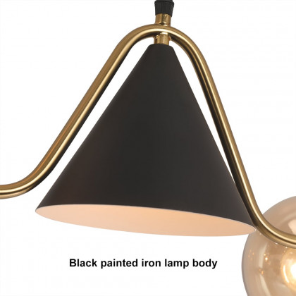 HMR - 6-Light Gold & Black Geometric Rectangular Kitchen Island Light Globe Ceiling Light