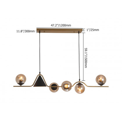HMR - 6-Light Gold & Black Geometric Rectangular Kitchen Island Light Globe Ceiling Light