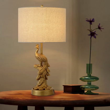 HMR - Mid Century Modern Golden Resin Peacock Table Lamp