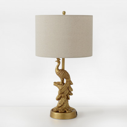 HMR - Mid Century Modern Golden Resin Peacock Table Lamp