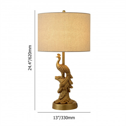 HMR - Mid Century Modern Golden Resin Peacock Table Lamp