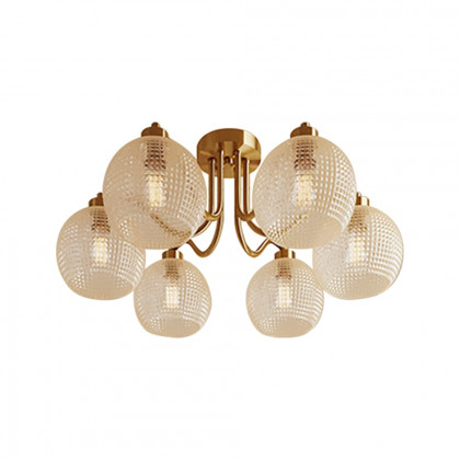 HMR - Retro Gold 6-Bulb Clear Glass Shade Chandelier Globe Semi Flush Mount Ceiling Light