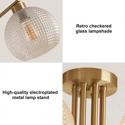 HMR - Retro Gold 6-Bulb Clear Glass Shade Chandelier Globe Semi Flush Mount Ceiling Light