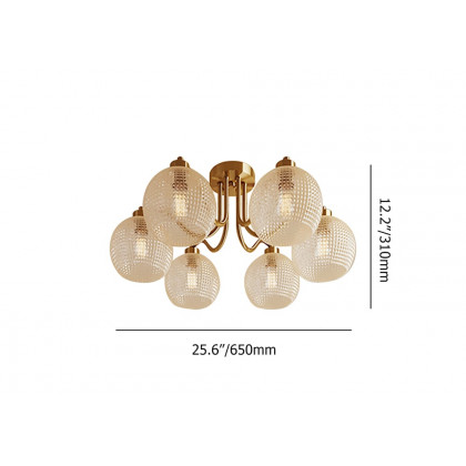 HMR - Retro Gold 6-Bulb Clear Glass Shade Chandelier Globe Semi Flush Mount Ceiling Light