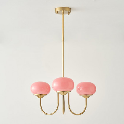 HMR - 3-Light Modern Gold Chandelier Pendant Light with Pink Glass Globe Lamp Shade Decor