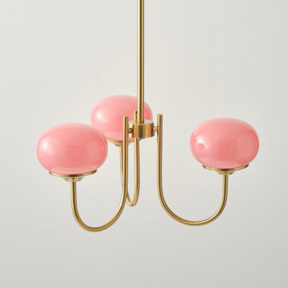 HMR - 3-Light Modern Gold Chandelier Pendant Light with Pink Glass Globe Lamp Shade Decor