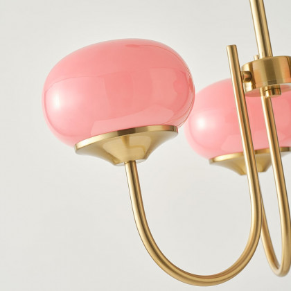 HMR - 3-Light Modern Gold Chandelier Pendant Light with Pink Glass Globe Lamp Shade Decor