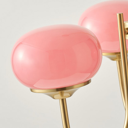 HMR - 3-Light Modern Gold Chandelier Pendant Light with Pink Glass Globe Lamp Shade Decor