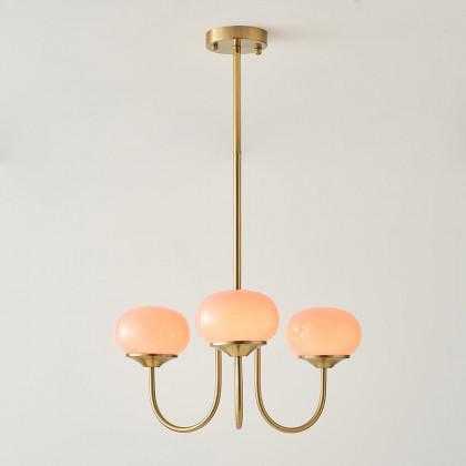 HMR - 3-Light Modern Gold Chandelier Pendant Light with Pink Glass Globe Lamp Shade Decor
