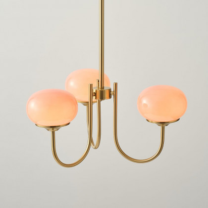 HMR - 3-Light Modern Gold Chandelier Pendant Light with Pink Glass Globe Lamp Shade Decor