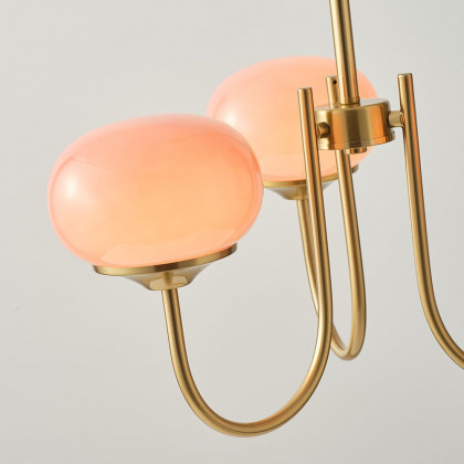 HMR - 3-Light Modern Gold Chandelier Pendant Light with Pink Glass Globe Lamp Shade Decor