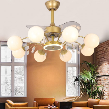 HMR - 9-Light Gold Chandelier Bladeless Ceiling Fans with Light in Glass Shade Remote Control