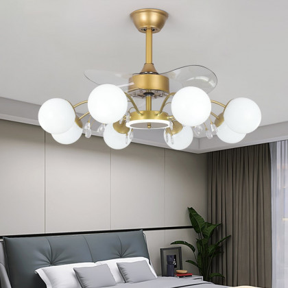HMR - 9-Light Gold Chandelier Bladeless Ceiling Fans with Light in Glass Shade Remote Control
