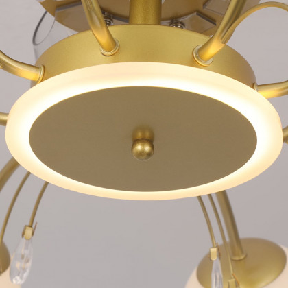HMR - 9-Light Gold Chandelier Bladeless Ceiling Fans with Light in Glass Shade Remote Control