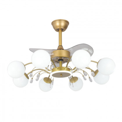 HMR - 9-Light Gold Chandelier Bladeless Ceiling Fans with Light in Glass Shade Remote Control