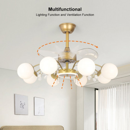 HMR - 9-Light Gold Chandelier Bladeless Ceiling Fans with Light in Glass Shade Remote Control