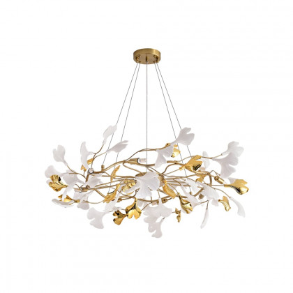 HMR - Martly 8-Light Art Deco Ginkgo Leaves Chandelier White & Gold Metal Ceiling Light
