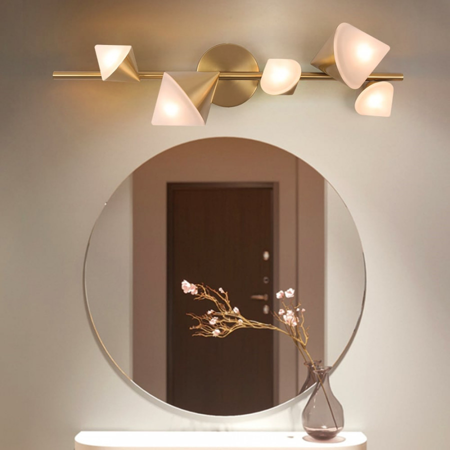 HMR - 5-Light Modern Gold Bathroom Vanity LED Wall Light Fixtures with White Shade
