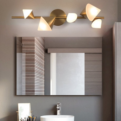 HMR - 5-Light Modern Gold Bathroom Vanity LED Wall Light Fixtures with White Shade