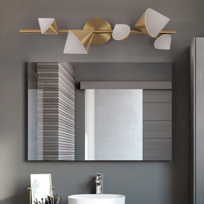 HMR - 5-Light Modern Gold Bathroom Vanity LED Wall Light Fixtures with White Shade