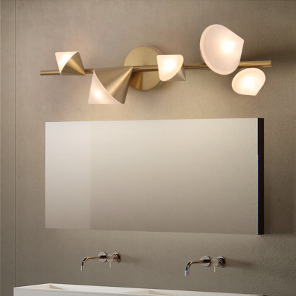 HMR - 5-Light Modern Gold Bathroom Vanity LED Wall Light Fixtures with White Shade