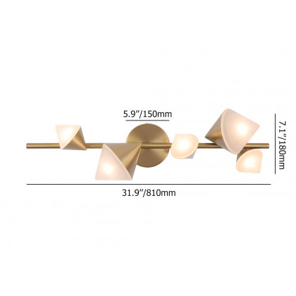 HMR - 5-Light Modern Gold Bathroom Vanity LED Wall Light Fixtures with White Shade