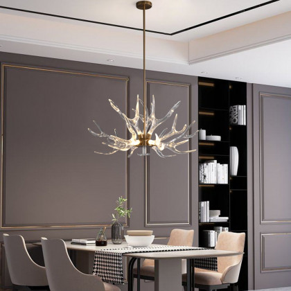 HMR - 9-Light Resin Deer Horn Antler Ceiling Chandelier Lighting in Gold