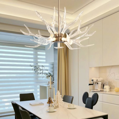 HMR - 9-Light Resin Deer Horn Antler Ceiling Chandelier Lighting in Gold