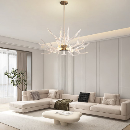 HMR - 9-Light Resin Deer Horn Antler Ceiling Chandelier Lighting in Gold