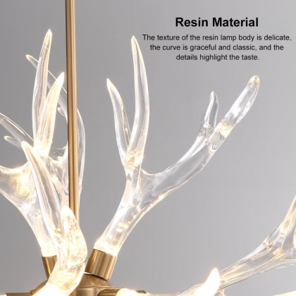 HMR - 9-Light Resin Deer Horn Antler Ceiling Chandelier Lighting in Gold