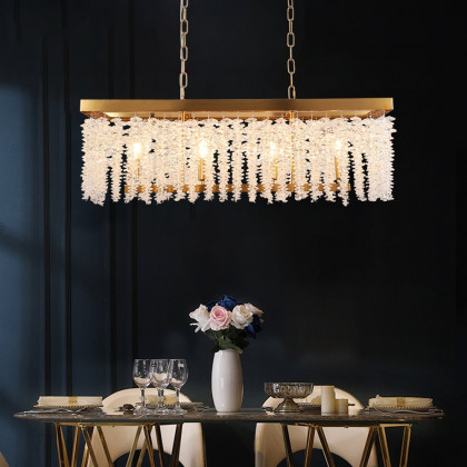 HMR - 4-Light Modern Rectangle Crystal Chandelier Gold Pendant Light Kitchen Dining Room